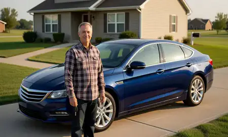 Car delivered to a driveway in North Sioux City, South Dakota, United States