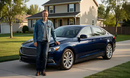 Customer with their delivered car in Pierre, South Dakota, United States