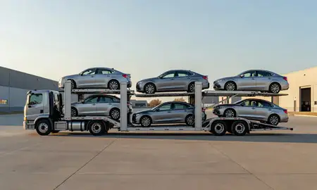 Car transporter parked in an industrial area of Pierre, South Dakota, United States