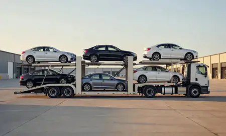 Car transporter parked in an industrial area of Rapid City, South Dakota, United States
