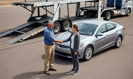 Vehicle owner beside their delivered car in Spearfish, South Dakota, United States