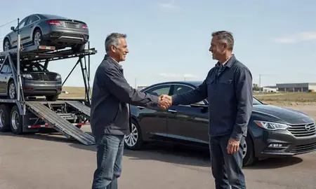 Vehicle owner beside their delivered car in Sturgis, South Dakota, United States