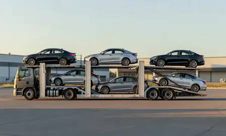 Car transporter parked in an industrial area of Sturgis, South Dakota, United States