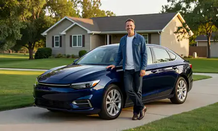 Customer with their delivered car in Vermillion, South Dakota, United States