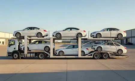 Car transporter parked in an industrial area of Watertown, South Dakota, United States