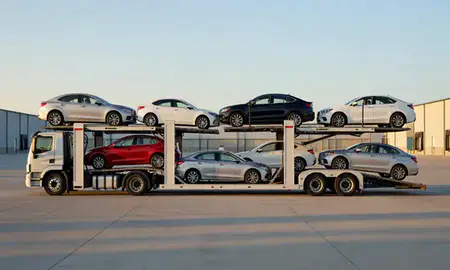 Car transporter parked in an industrial area of Tennessee, United States