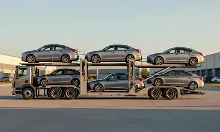 Car transporter parked in an industrial area of Bartlett, Tennessee, United States