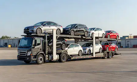 Car transporter loaded with vehicles in Bartlett, Tennessee, United States