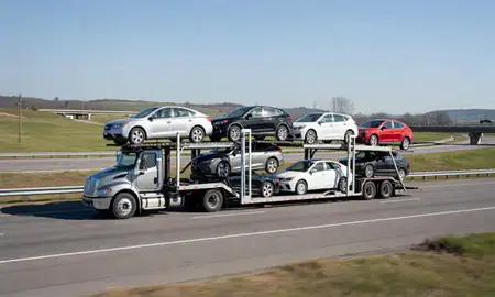 Multi-level car carrier on the highway to Brentwood, Tennessee, United States