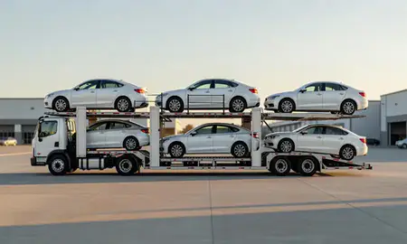 Car transporter parked in an industrial area of Brentwood, Tennessee, United States