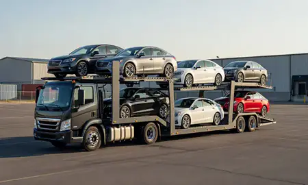 Car transporter loaded with vehicles in Brentwood, Tennessee, United States