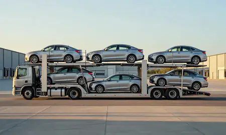 Car transporter parked in an industrial area of Bristol, Tennessee, United States