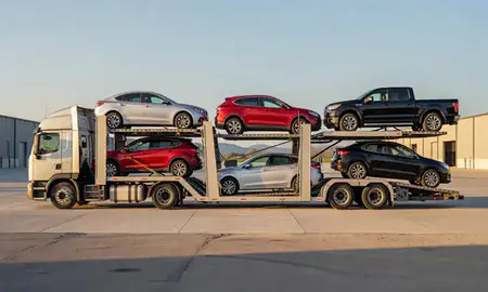 Car transporter parked in an industrial area of Chattanooga, Tennessee, United States