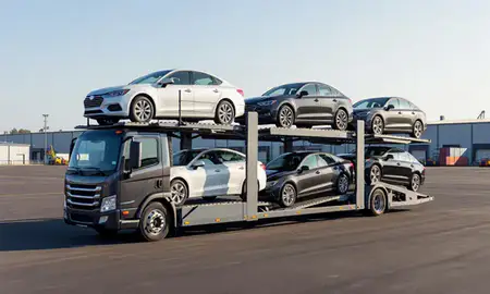 Car transporter loaded with vehicles in Chattanooga, Tennessee, United States