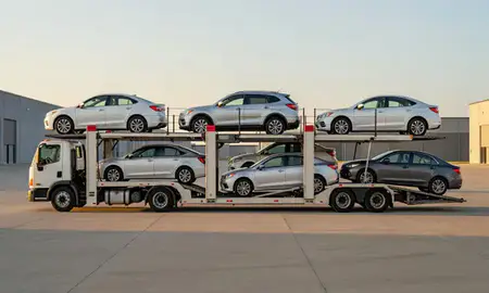 Car transporter parked in an industrial area of Clarksville, Tennessee, United States
