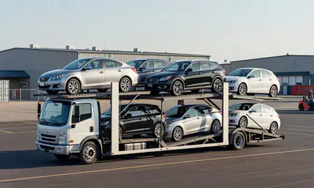Car transporter loaded with vehicles in Clarksville, Tennessee, United States