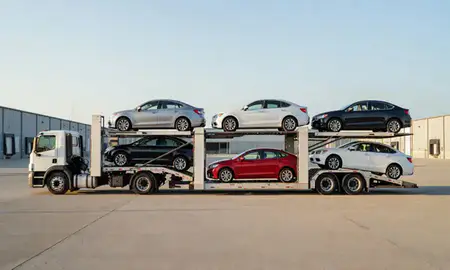 Car transporter parked in an industrial area of Cleveland, Tennessee, United States