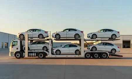 Car transporter parked in an industrial area of Columbia, Tennessee, United States