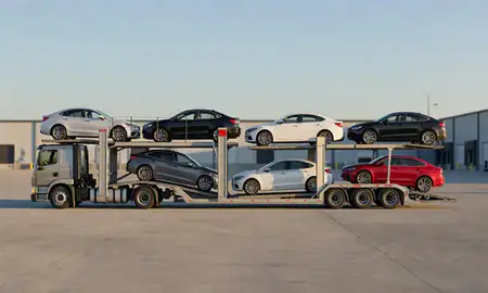 Car transporter parked in an industrial area of Cookeville, Tennessee, United States