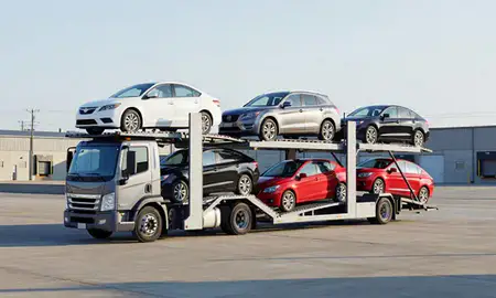 Car transporter loaded with vehicles in Cookeville, Tennessee, United States