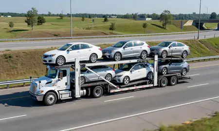 Multi-level car carrier on the highway to Farragut, Tennessee, United States