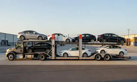 Car transporter parked in an industrial area of Farragut, Tennessee, United States