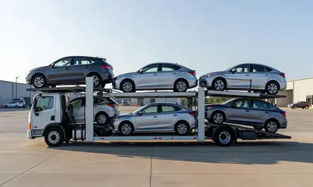 Car transporter loaded with vehicles in Farragut, Tennessee, United States