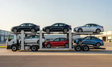 Car transporter parked in an industrial area of Franklin, Tennessee, United States