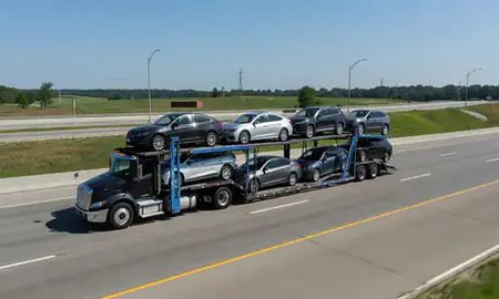 Multi-level car carrier on the highway to Gallatin, Tennessee, United States
