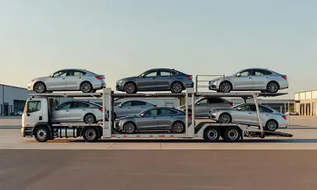 Car transporter parked in an industrial area of Gallatin, Tennessee, United States