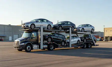Car transporter loaded with vehicles in Gallatin, Tennessee, United States