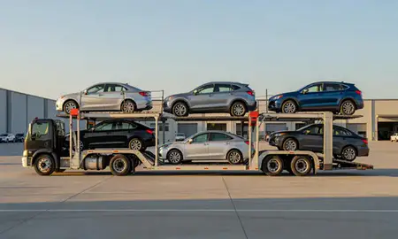 Car transporter parked in an industrial area of Germantown, Tennessee, United States