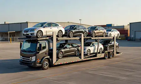 Car transporter loaded with vehicles in Germantown, Tennessee, United States