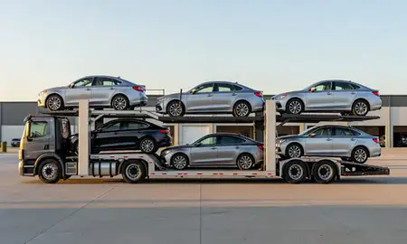 Car transporter parked in an industrial area of Hendersonville, Tennessee, United States