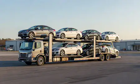 Car transporter loaded with vehicles in Hendersonville, Tennessee, United States