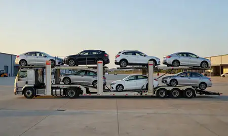 Car transporter parked in an industrial area of Jackson, Tennessee, United States