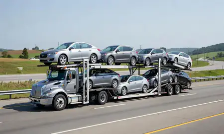 Multi-level car carrier on the highway to Johnson City, Tennessee, United States
