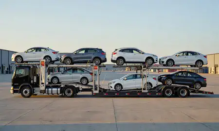 Car transporter parked in an industrial area of Johnson City, Tennessee, United States