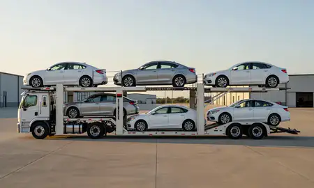 Car transporter parked in an industrial area of Kingsport, Tennessee, United States