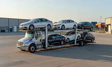 Car transporter loaded with vehicles in Kingsport, Tennessee, United States