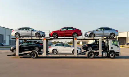 Car transporter parked in an industrial area of Knoxville, Tennessee, United States