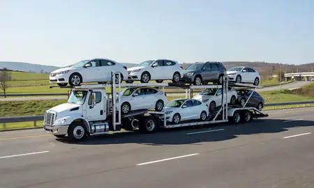 Multi-level car carrier on the highway to La Vergne, Tennessee, United States