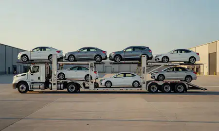 Car transporter parked in an industrial area of La Vergne, Tennessee, United States