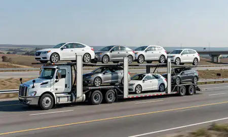 Multi-level car carrier on the highway to Lebanon, Tennessee, United States