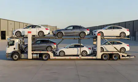 Car transporter parked in an industrial area of Lebanon, Tennessee, United States