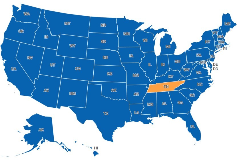 Map of Tennessee, USA