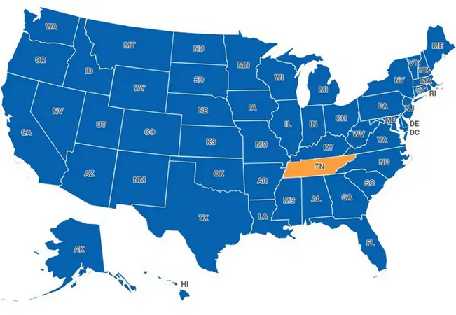 Map of Tennessee, United States