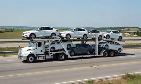 Multi-level car carrier on the highway to Maryville, Tennessee, United States