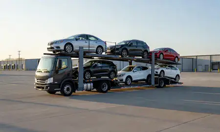 Car transporter loaded with vehicles in Maryville, Tennessee, United States
