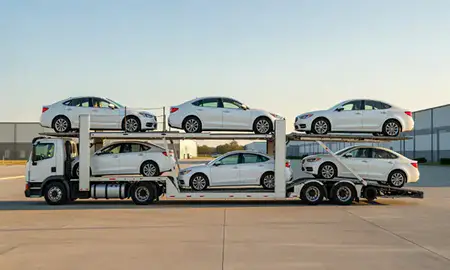 Car transporter parked in an industrial area of Memphis, Tennessee, United States